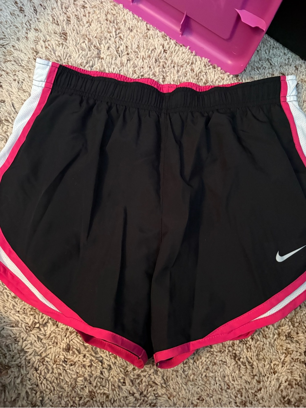 Nike Women's Black Athletic Shorts with Pink Trim